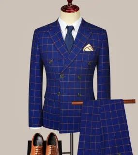 2 pezzi set blazer giacca pantaloni  moda uomo casual business a righe scozzese sposo abito da sposa doppio petto abito tr
