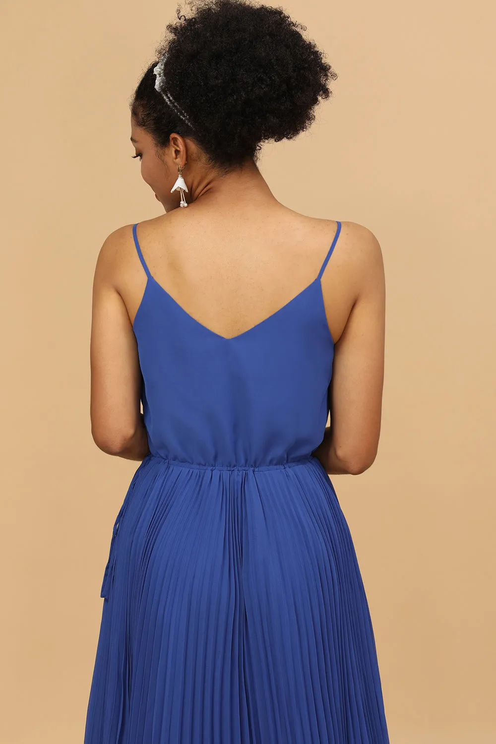 A Line Spaghetti Straps Royal Blue Tea Lunghezza Abito da damigella d'onore