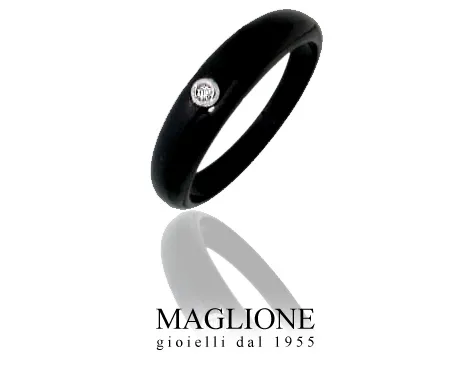 Anello Dalù in ceramica nera e oro bianco 18kt con diamante naturale