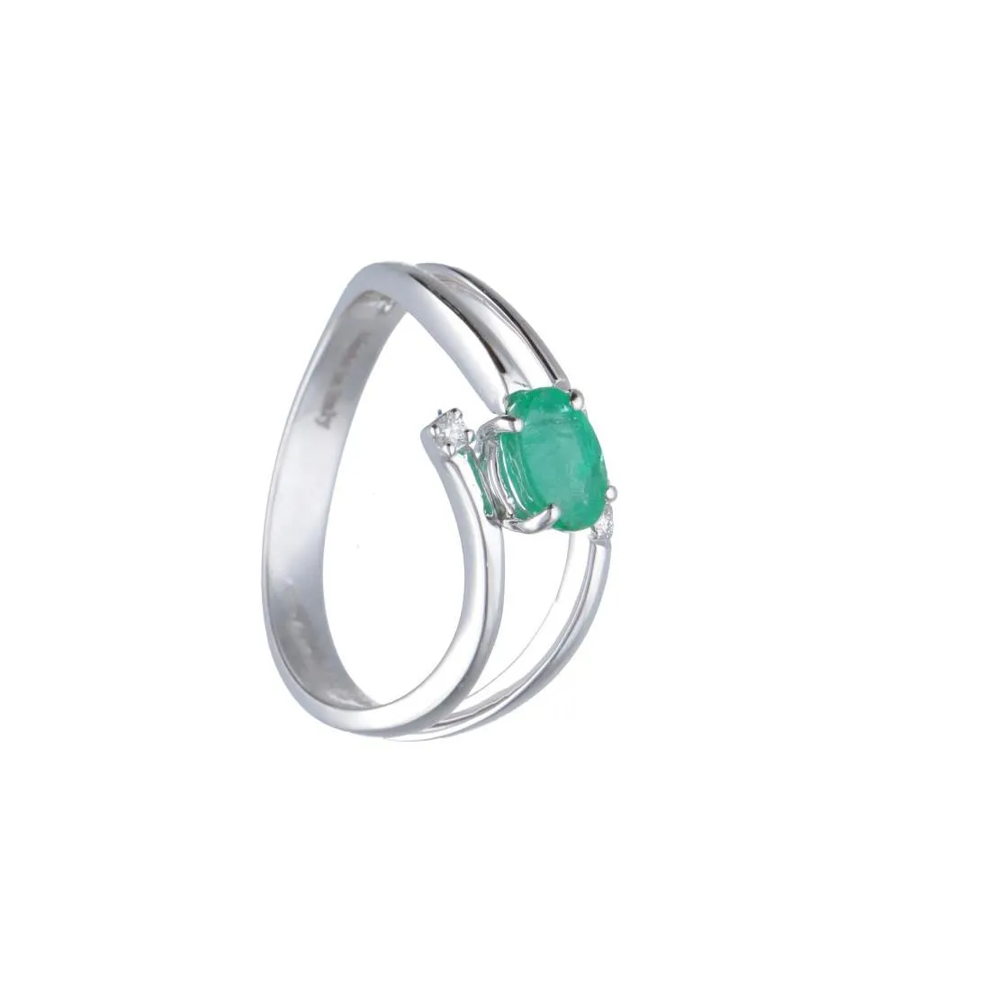 ANELLO IN ORO BIANCO CON DIAMANTI CT 0.05 E SMERALDO CT 0.55