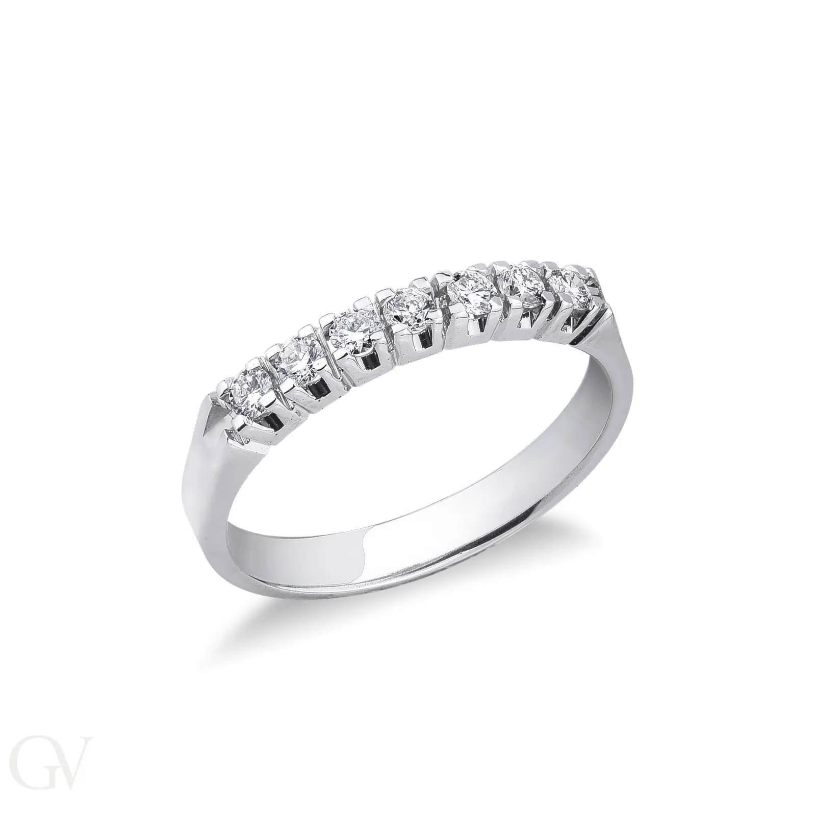 Anello Veretta a 7 pietre in Oro bianco 18k con Diamanti, ct. 0,30