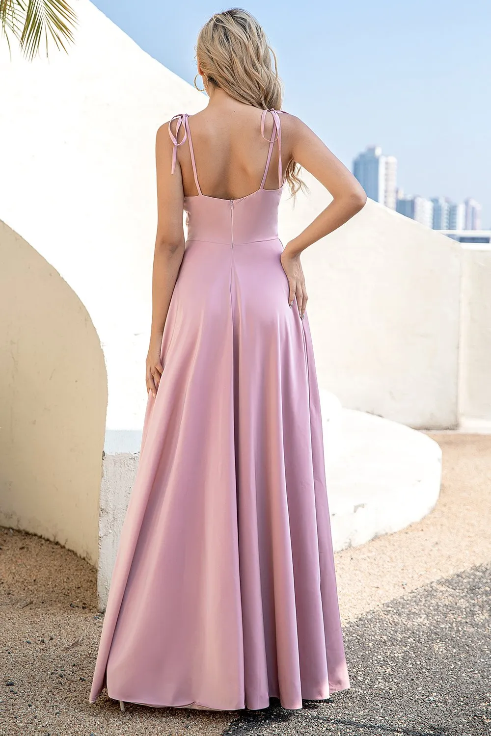 Blush Spaghetti Straps Abito Lungo Prom con Spacco
