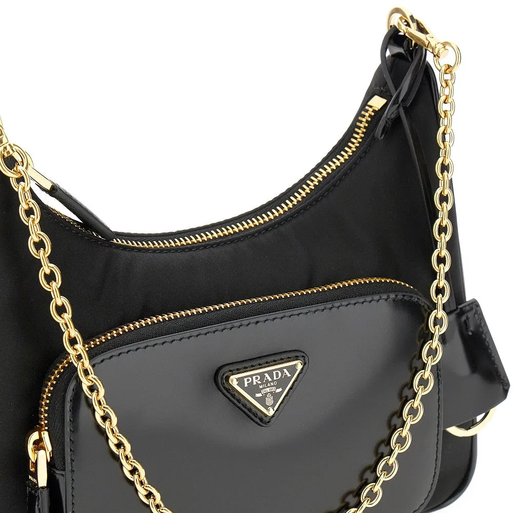 Borsa in Re-Nylon con tasca in pelle