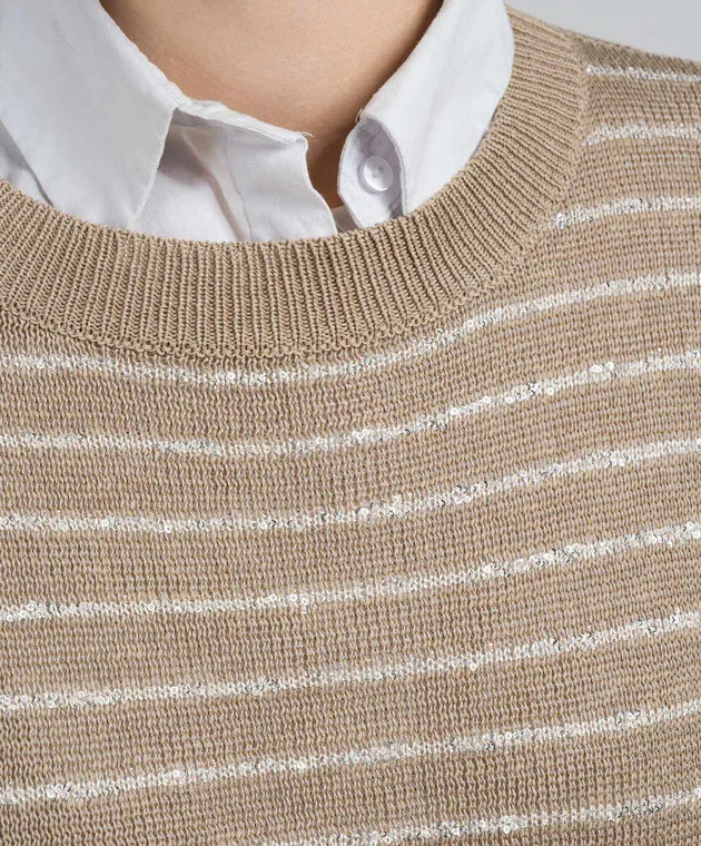 Brunello Cucinelli Maglione marrone a righe con paillettes M78765110