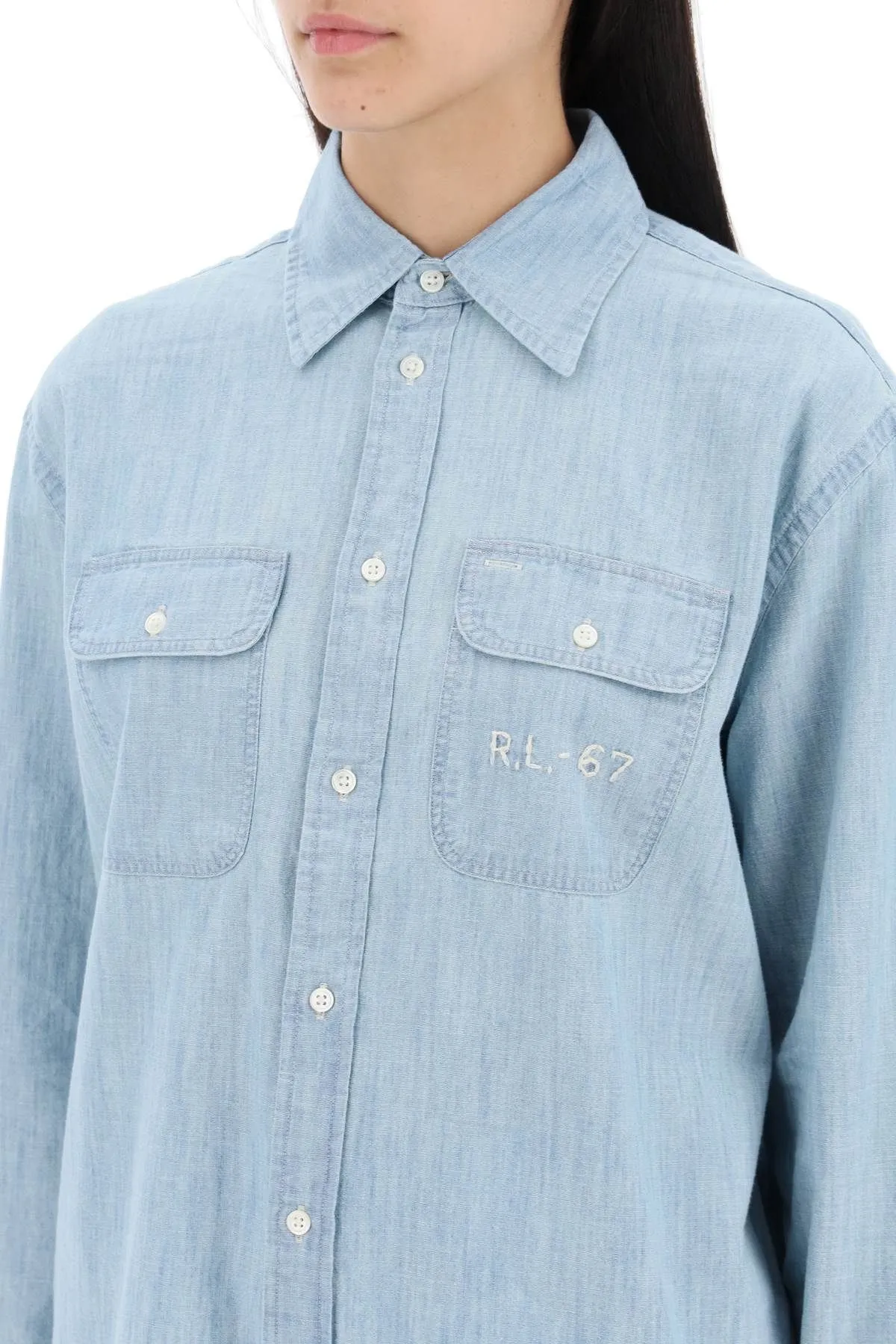 Camicia in chambray ricamata