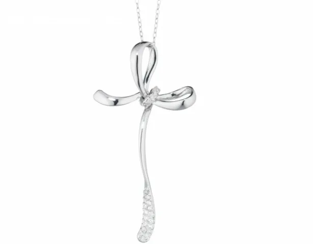 Catenina girocollo Diamonds Luxury con Croce e Diamanti 0.18ct in oro bianco 18kt