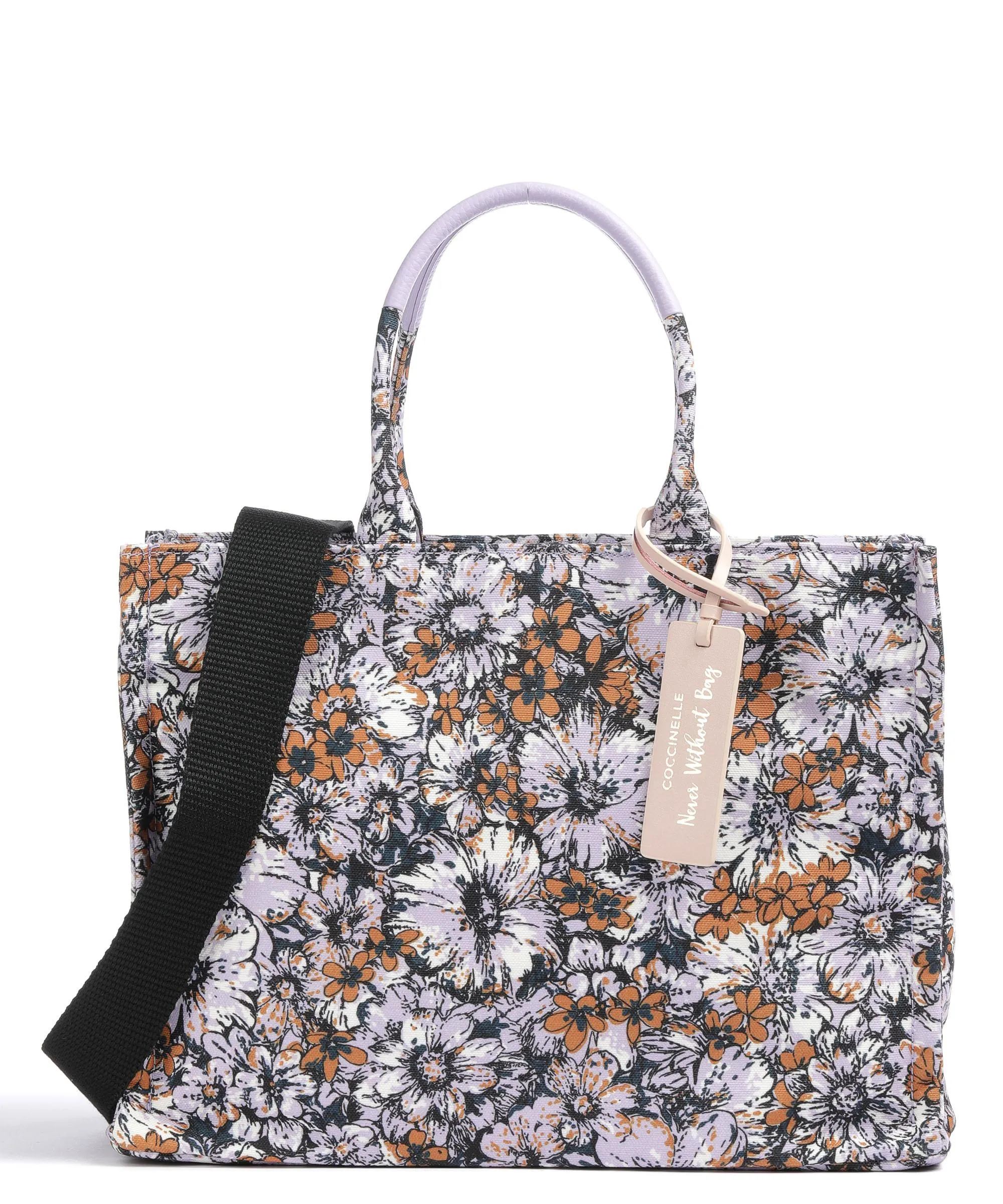  Coccinelle Never Without Bag Canvas Flower Borsa a mano tela lavanda  