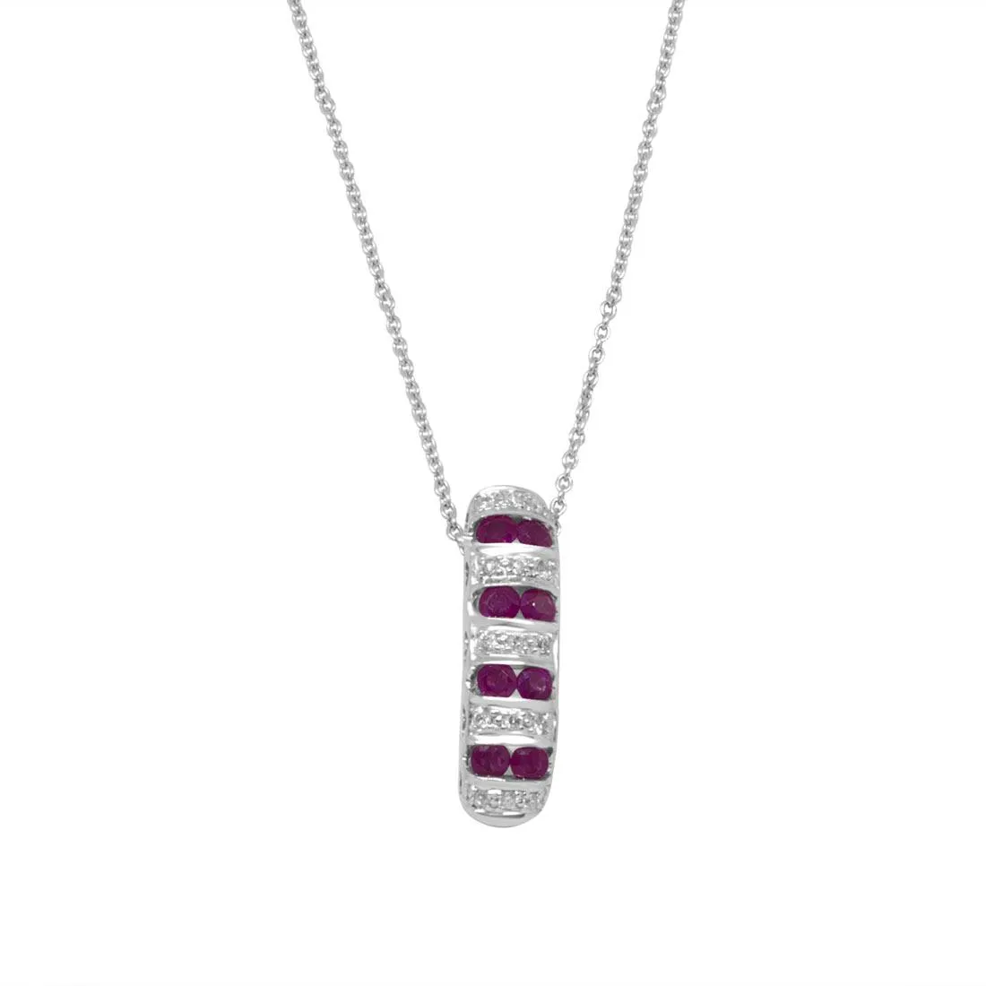 Collana  in oro bianco pendente con diamanti ct 0.08 e rubini ct 0.53