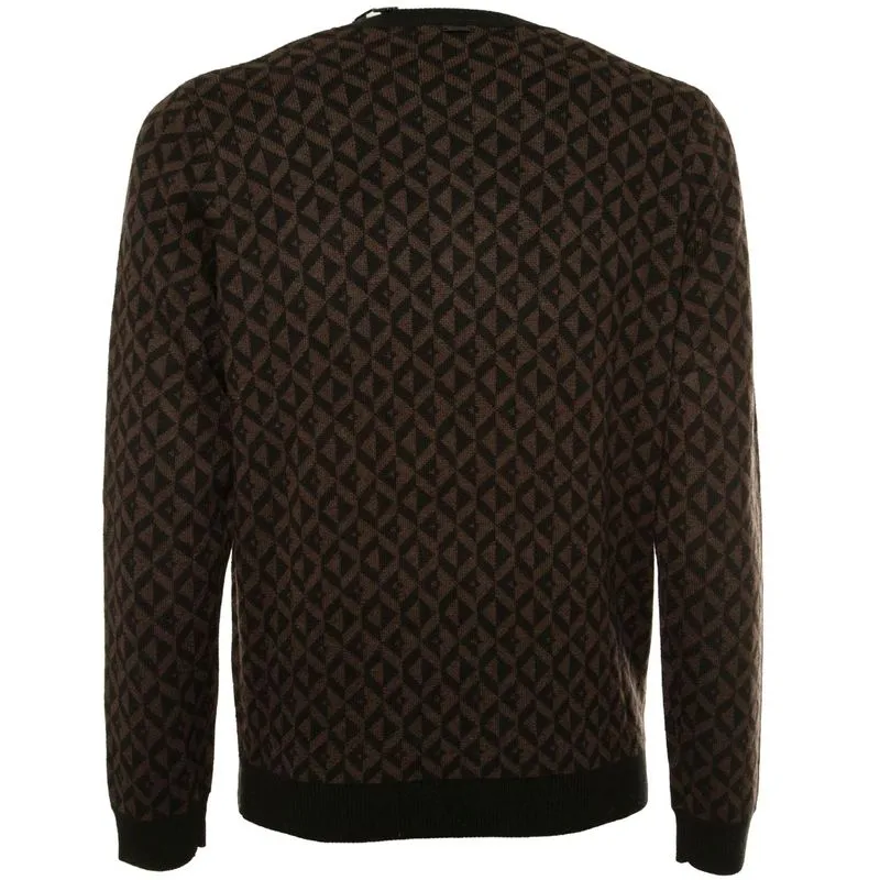 Maglione a rombi marrone e nero in misto lana 