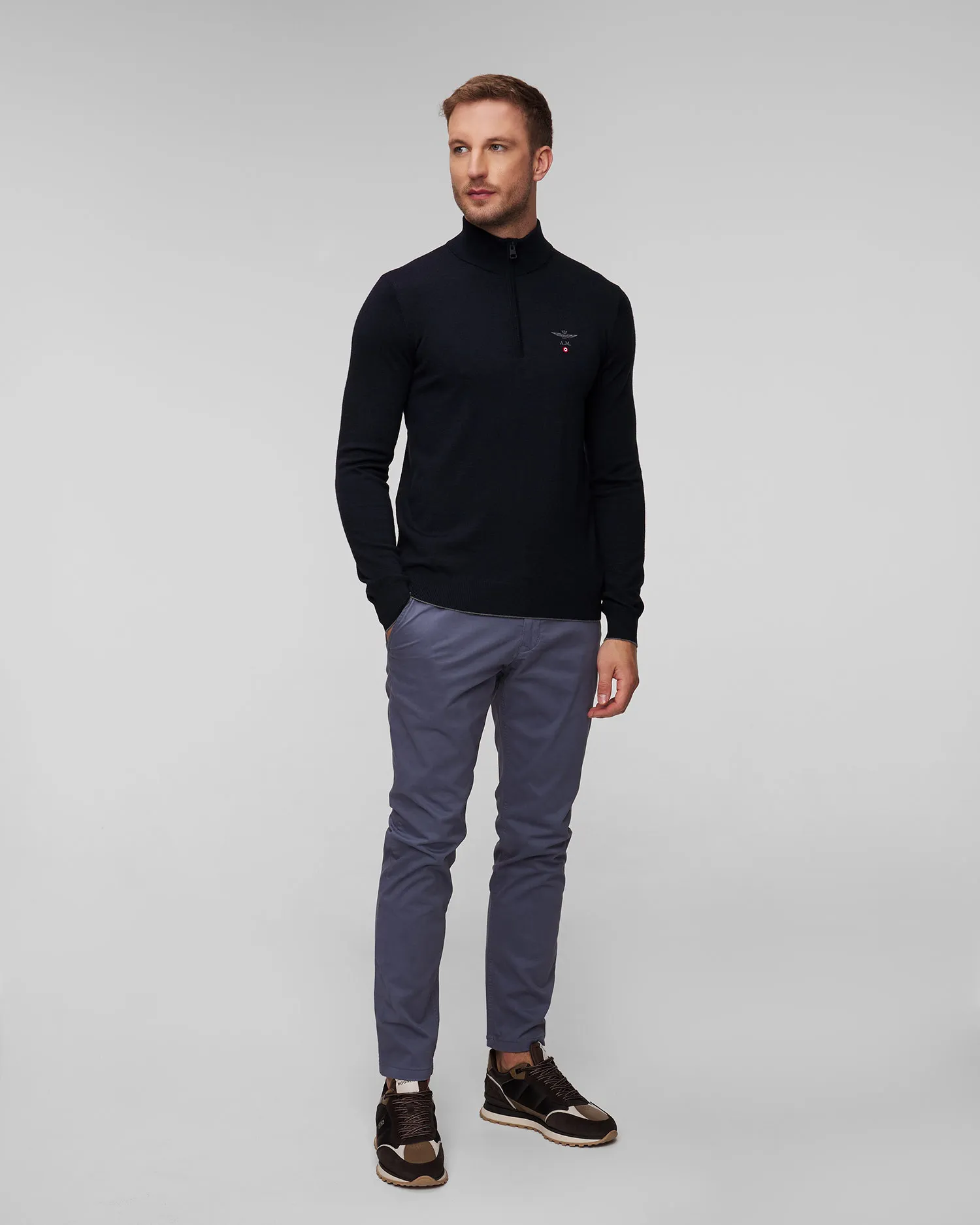 Maglione blu scuro in lana da uomo Aeronautica Militare 242MA1389L415-17258