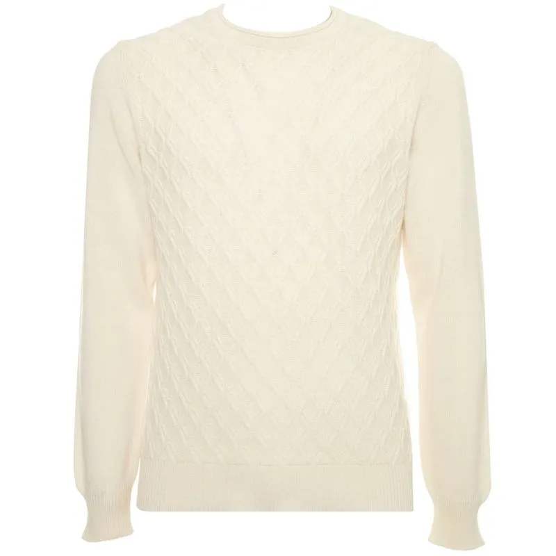 Maglione color latte in misto cashmere con motivo geometrico 