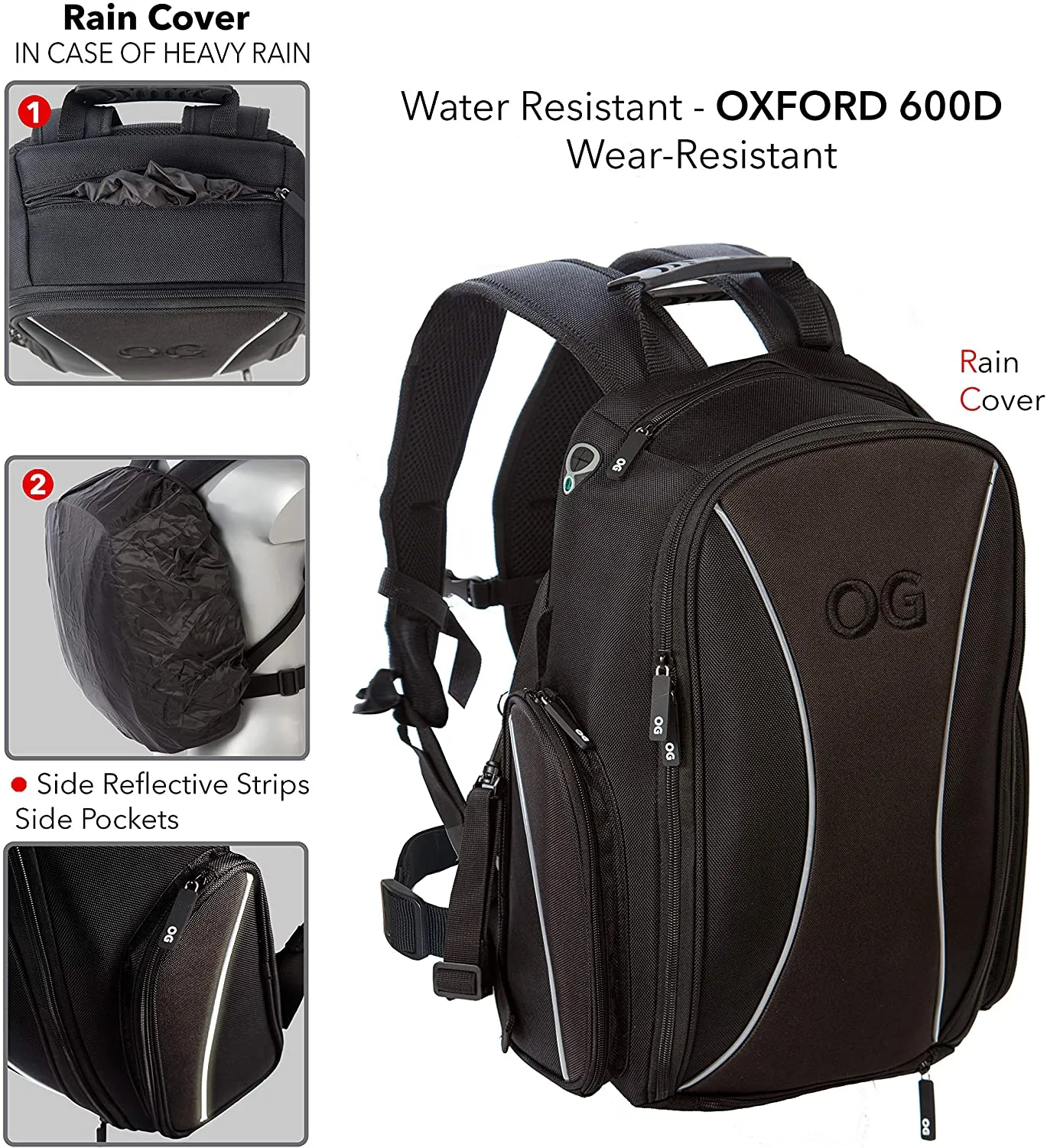 OG Original Zaino Moto GO Nero Impermeabile 20L, Borsa Porta-Casco Moto, Cinghia per Casco, Ciclismo, Uomo, Portatile, Rifrangen