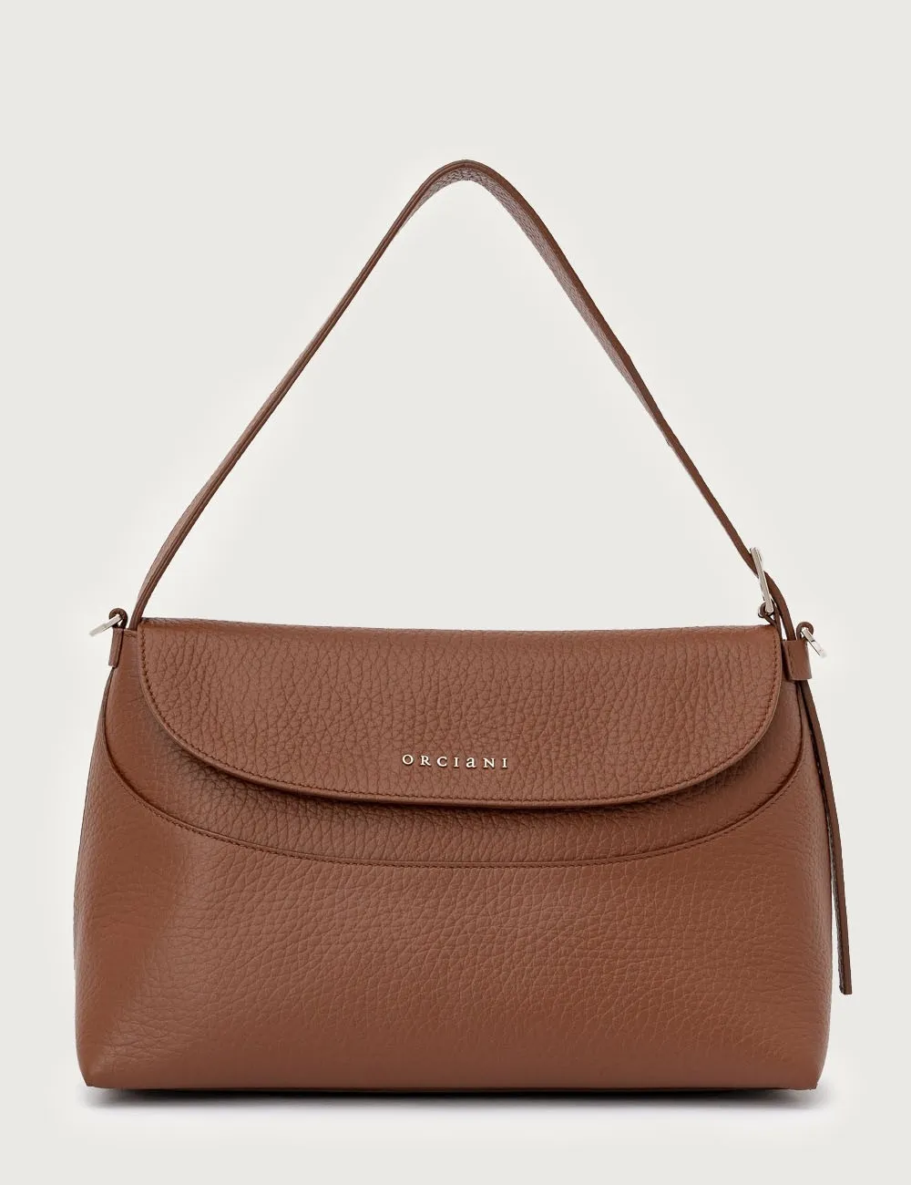 Orciani     Borsa a spalla Nana Soft in pelle martellata con tracolla carruba