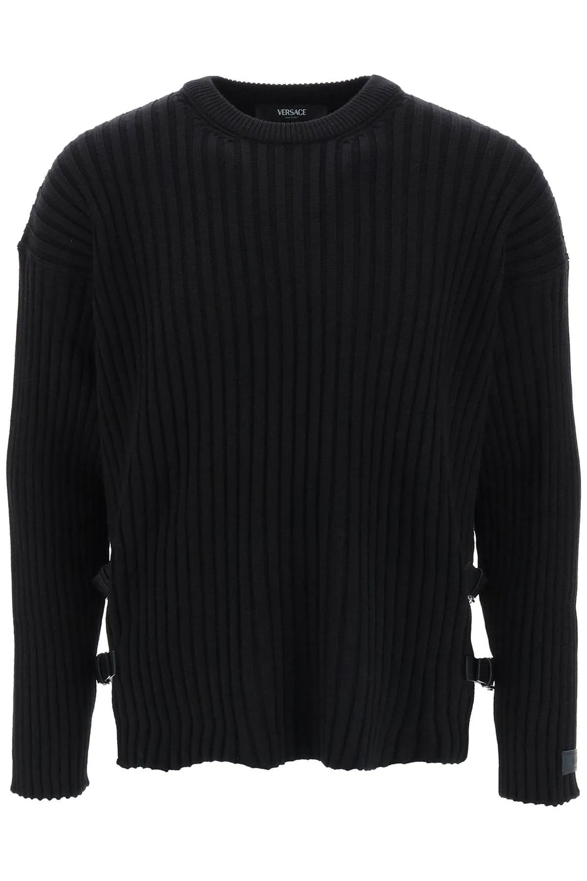Pullover a costine con cinturini in pelle