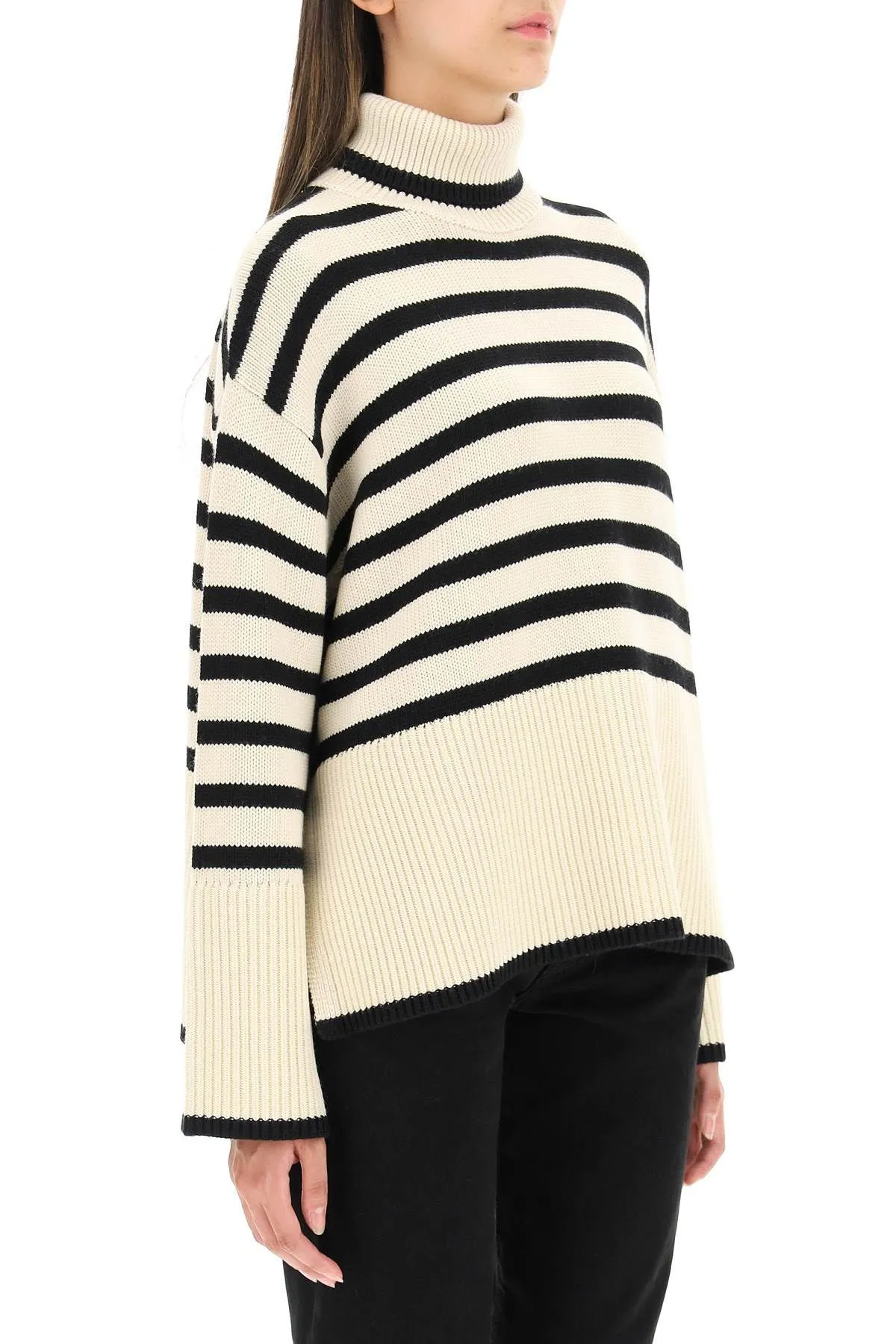Pullover a righe in lana e cotone