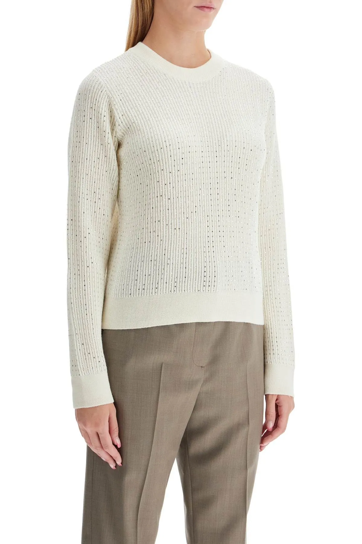Pullover girocollo con cristalli