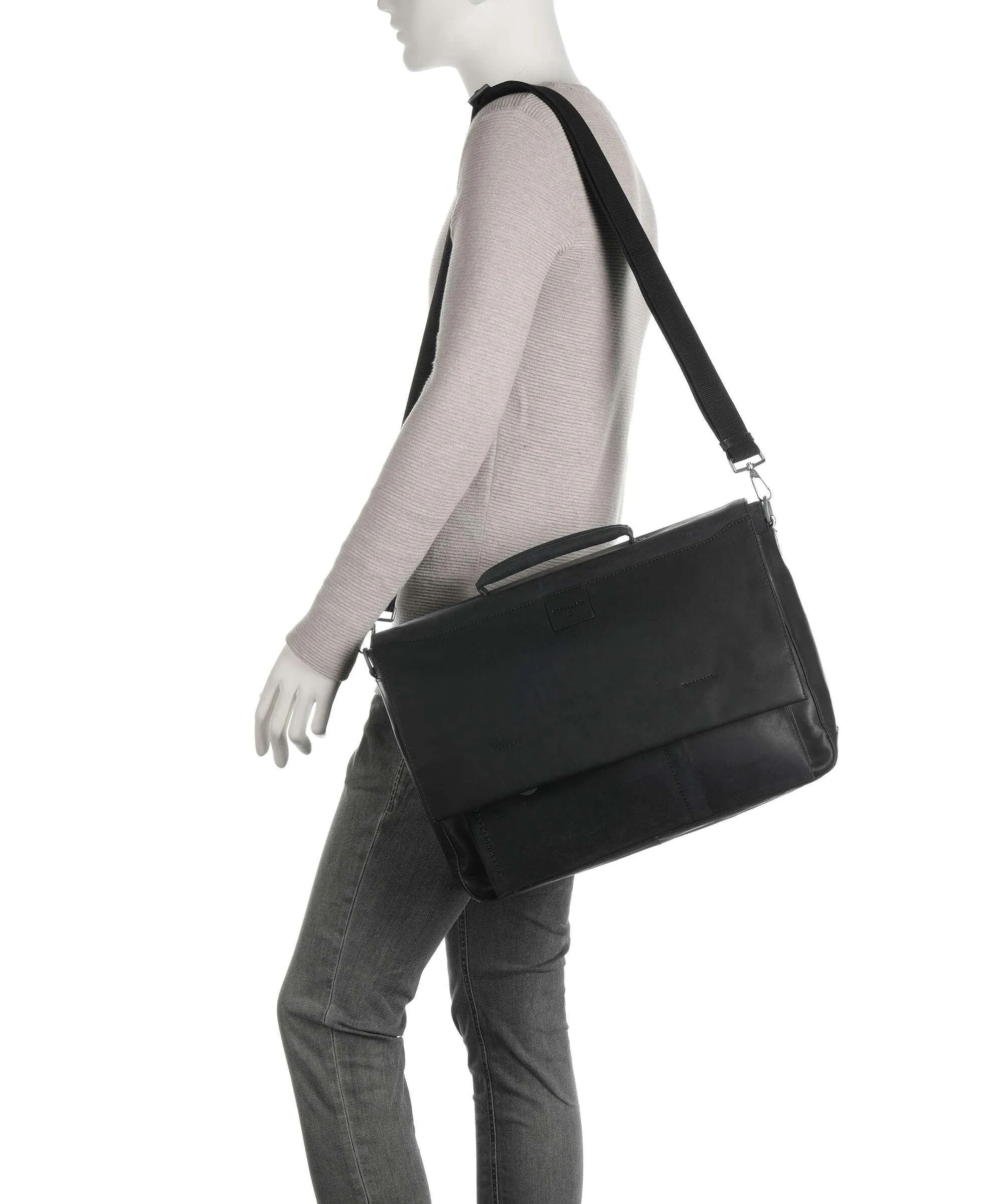  Strellson Brick Lane Jim Cartella 15″ pelle nero  