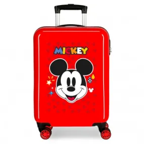 TROLLEY DA VIAGGIO MICKEY GET MOVING ROSSO ABS 4 DOPPIE RUOTE 37X55X20CM VALIGIA DA CABINA TOPOLINO 2 CHIUSURE A COMBIN