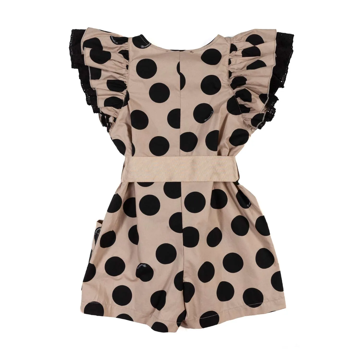 Tuta Shorts Beige E Nera A Pois Bambina